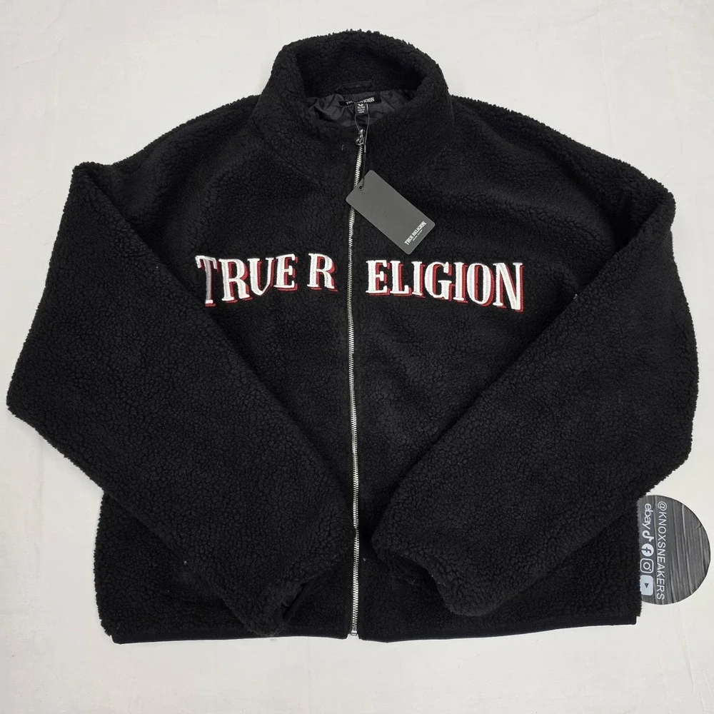 True Religion TR Logo Sherpa Jacket Eclipse Jet Black Men's Size XLarge